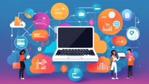 Create an image of a modern digital interface showcasing an online platform, featuring elements like vibrant graphs, user-friendly navigation menus, and en