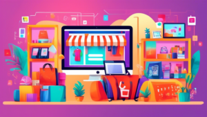 Create an image that showcases a vibrant online shopping scene, featuring a diverse range of products such as electronics, home goods, clothing, and unique