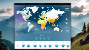Create an image of a digital interface displaying a detailed weather forecast for Switzerland, with interactive elements. The screen shows colorful weather