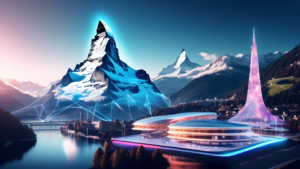 Create an image of a futuristic digital platform called ben.ch that embodies innovation and connectivity in Switzerland. The platform should be depicted as