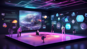 Create an image showcasing an innovative and futuristic digital platform called Davidch.ch. The platform is depicted as a high-tech, virtual environment bu