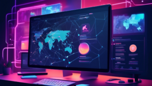 Create an image depicting a futuristic online platform interface titled Profil.ch displayed on a computer screen. The interface should showcase vibrant, in