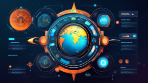 Create an image of a futuristic digital interface representing the website Epic.ch. The interface should display various sections like adventure, travel, a