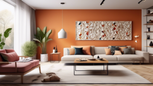Create an image showcasing a modern living room featuring a wall designed with various innovative decoration ideas from Wand.ch. The room should include a